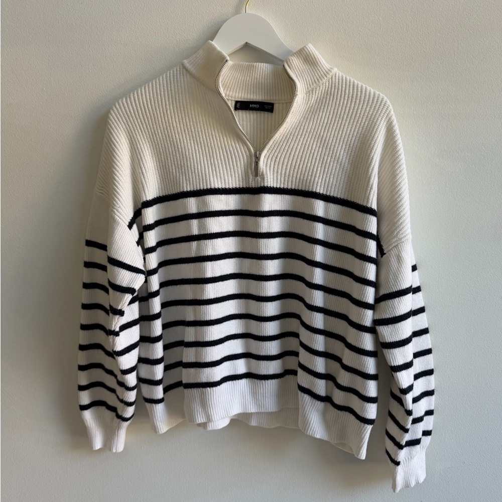Viral Mango Quarter Zip Navy & White Striped Sweater